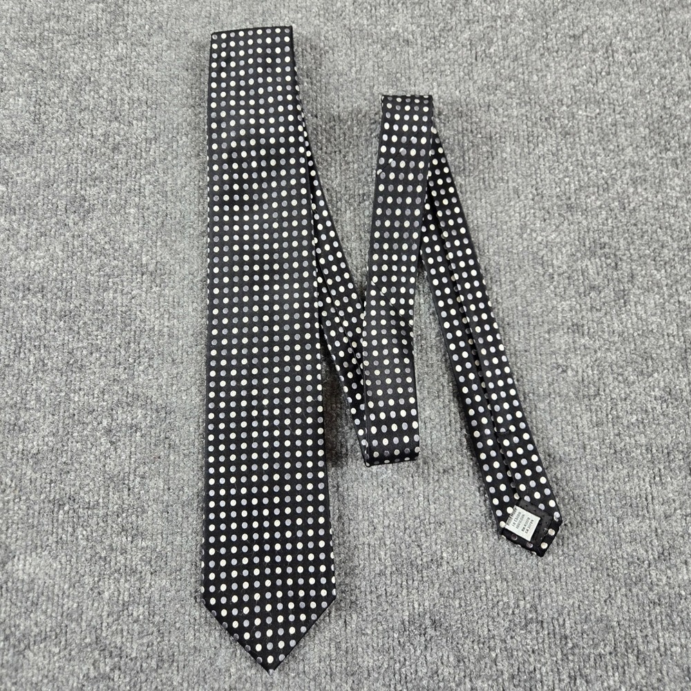 Geoffrey Beene Silk Tie Mens Black Silver Polka Dot Geometric Formal Necktie